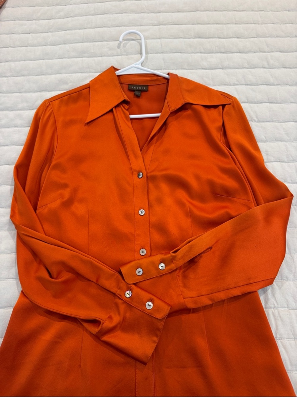 Tesori Orange Silk Button-Up Blouse